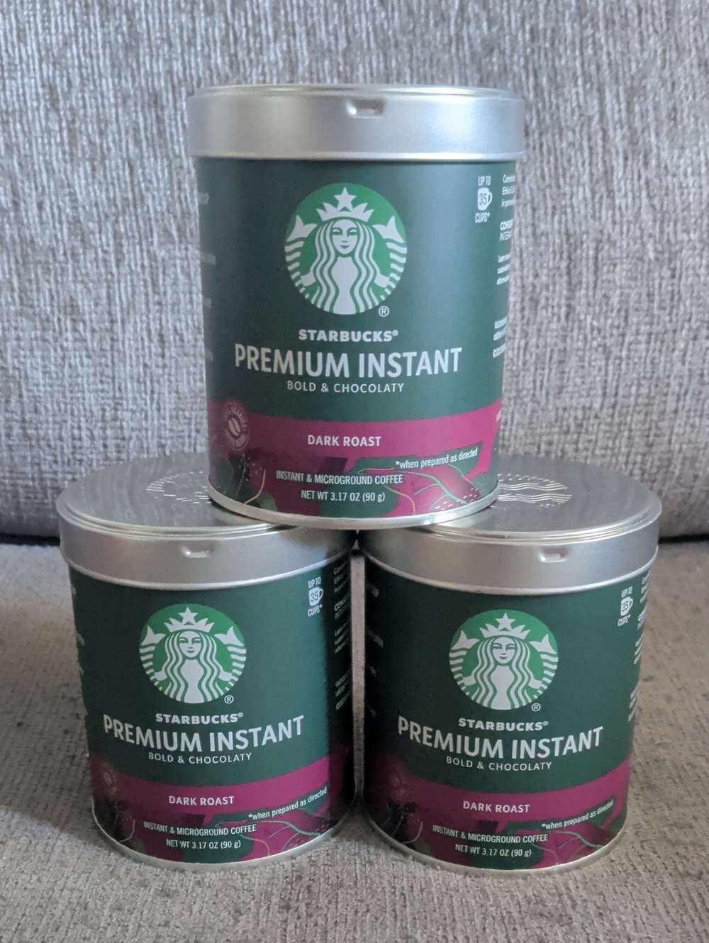 Three(3) Brand New STARBUCKS "Dark Roast" Premium Instant 3.17oz Ground Coffee